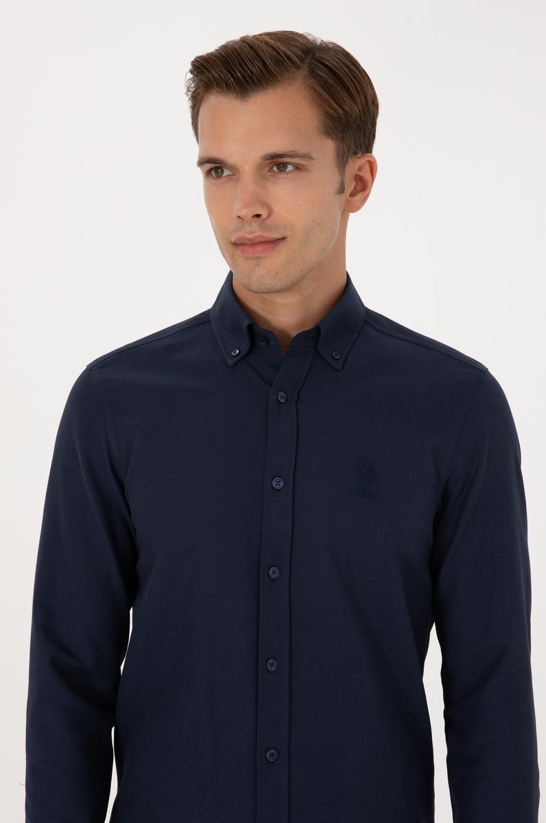 Erkek Lacivert Uzun Kollu Basic Gömlek