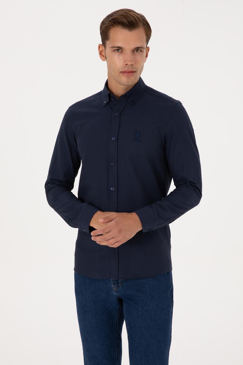 Erkek Lacivert Uzun Kollu Basic Gömlek