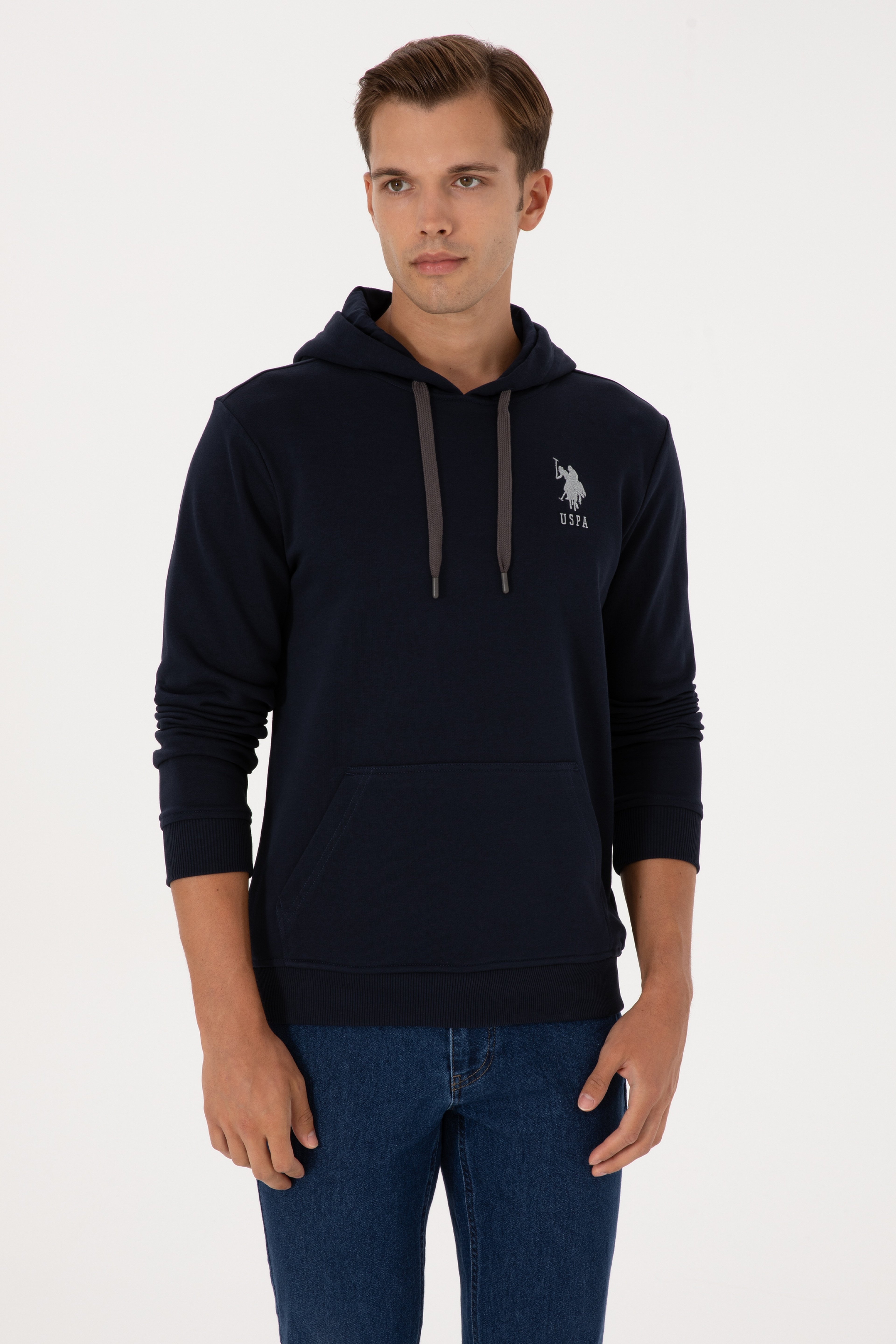 Erkek Regular Fit Kapüşonlu Lacivert Basic Sweatshirt - Image 3
