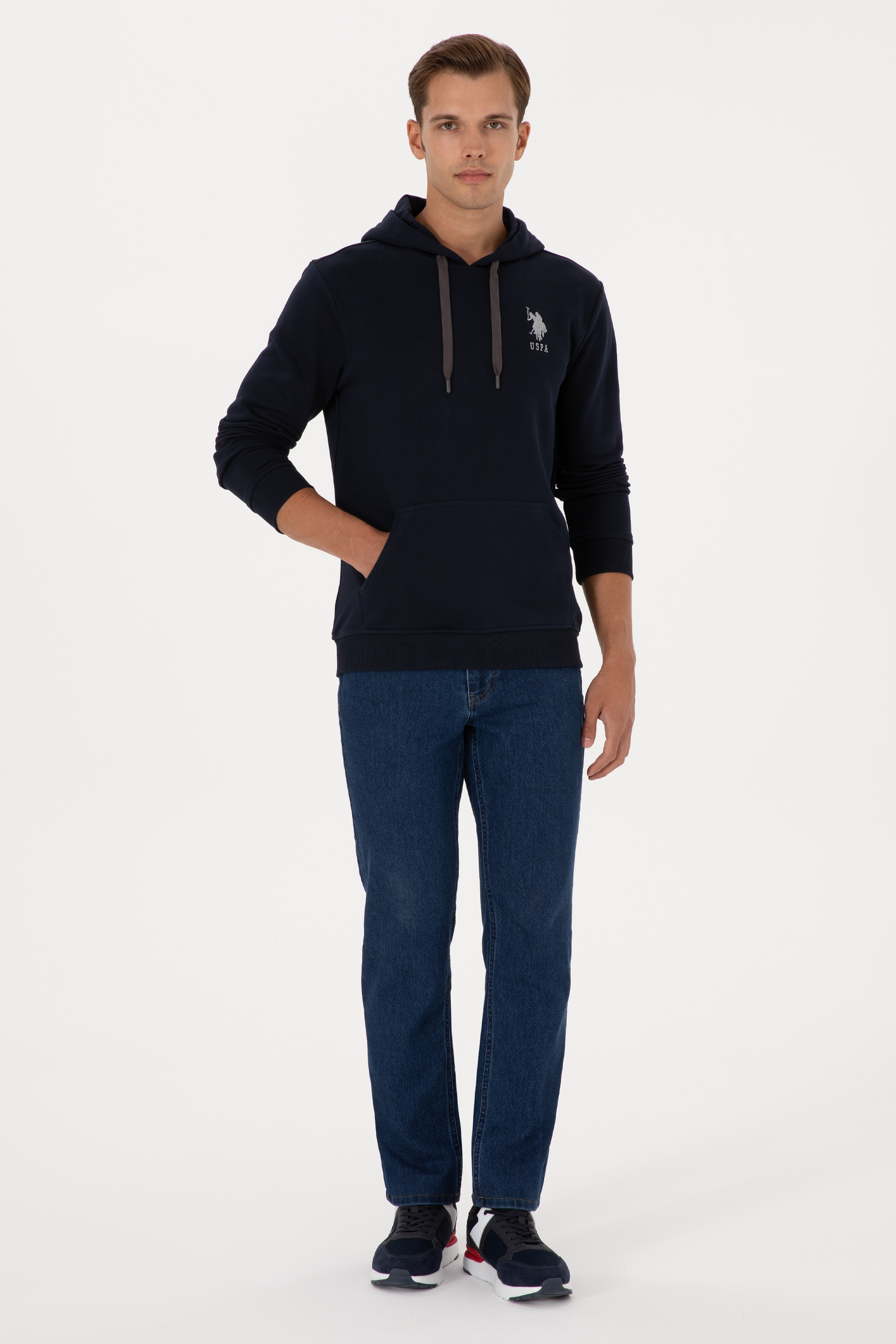 Erkek Regular Fit Kapüşonlu Lacivert Basic Sweatshirt - Image 4