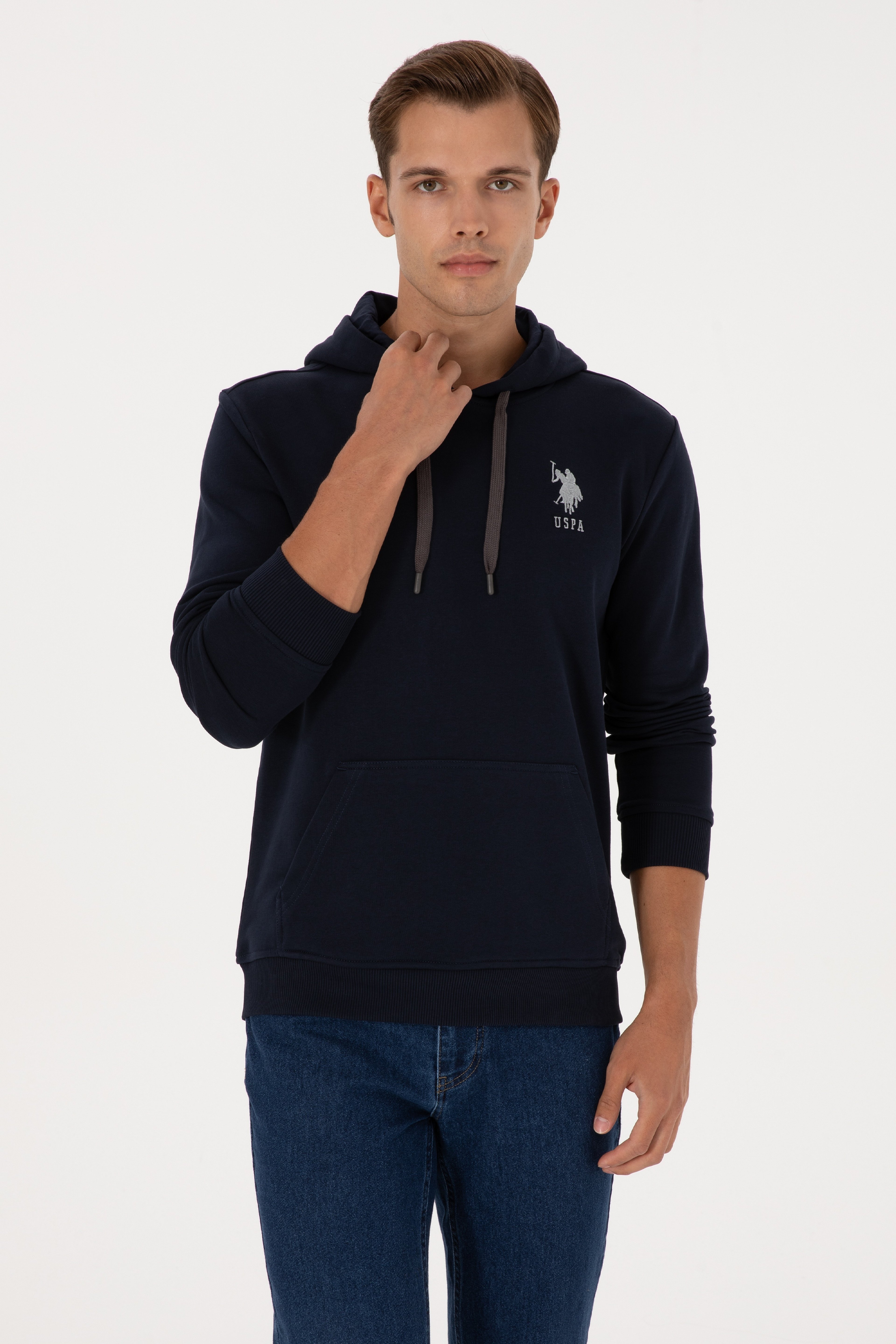 Erkek Regular Fit Kapüşonlu Lacivert Basic Sweatshirt - Image 1