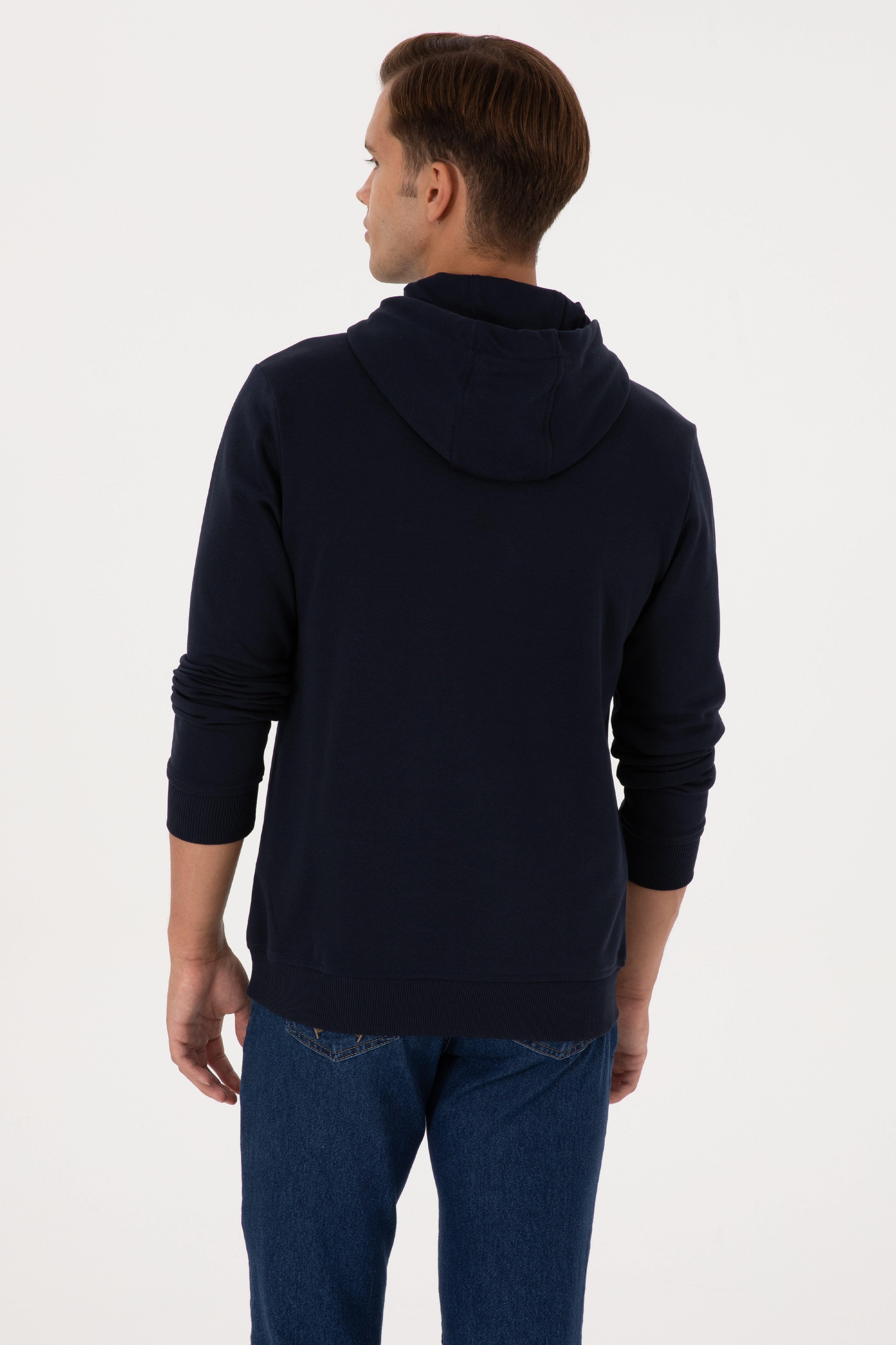 Erkek Regular Fit Kapüşonlu Lacivert Basic Sweatshirt - Image 5