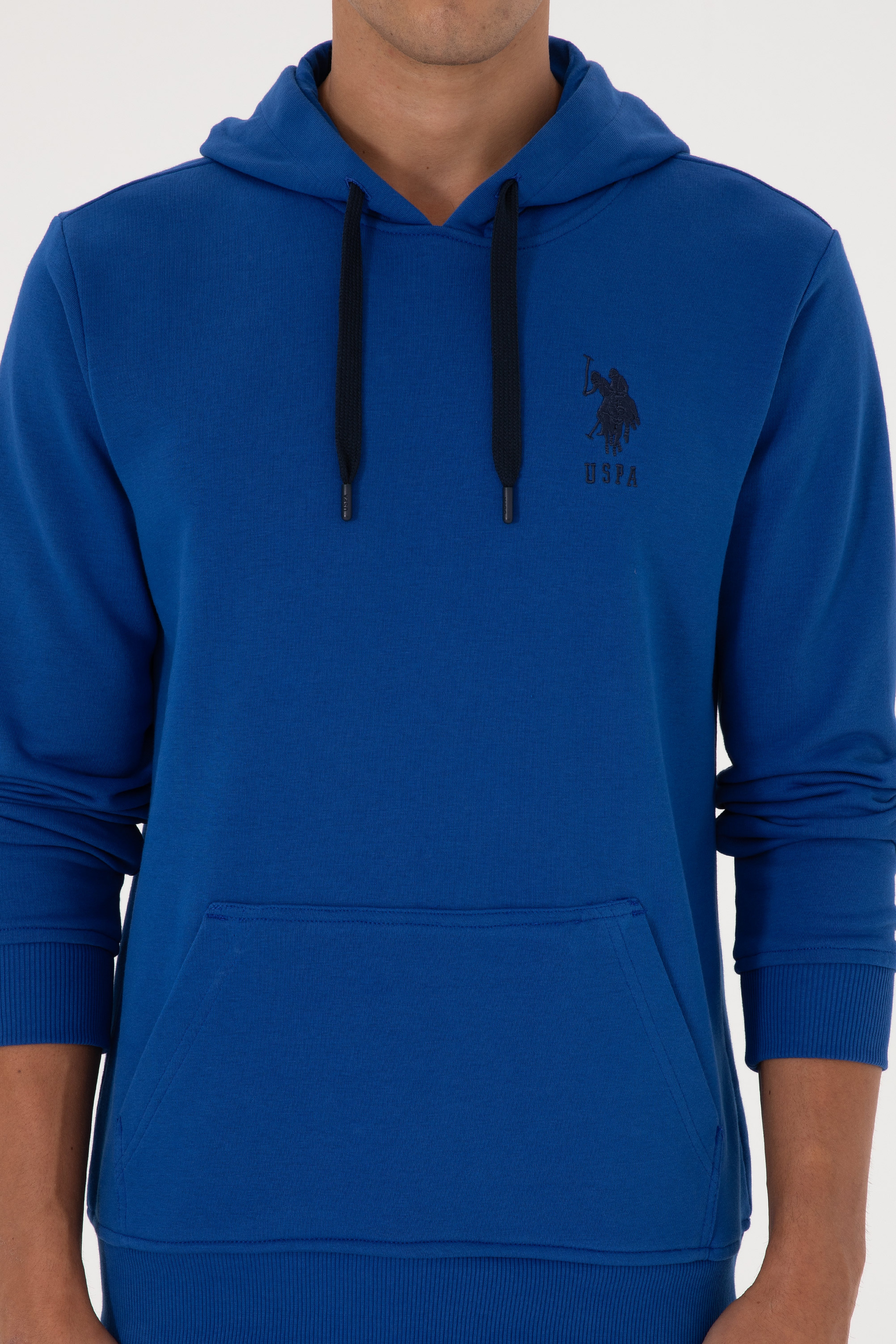 Erkek Regular Fit Kapüşonlu Mavi Basic Sweatshirt - Image 6