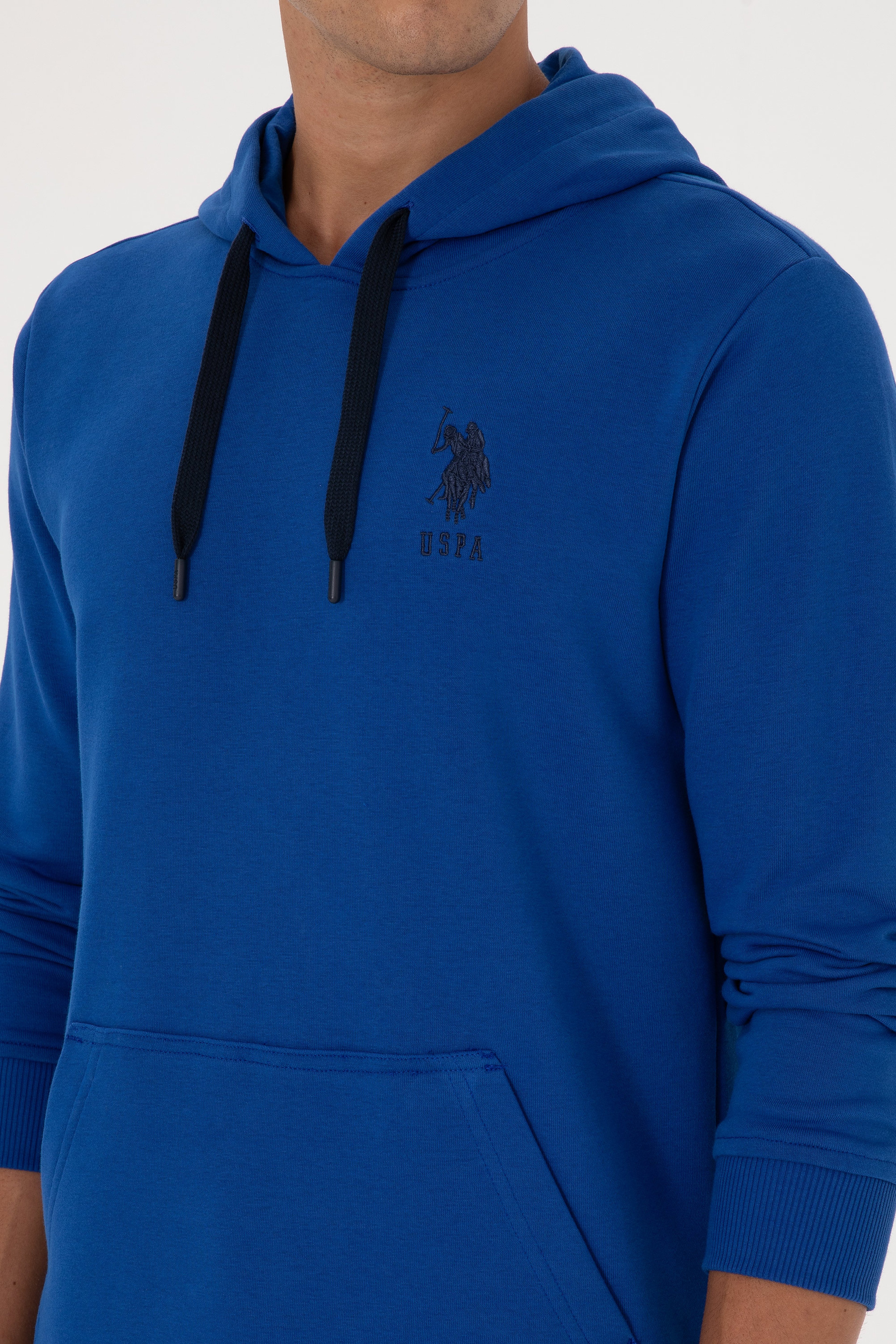Erkek Regular Fit Kapüşonlu Mavi Basic Sweatshirt - Image 7