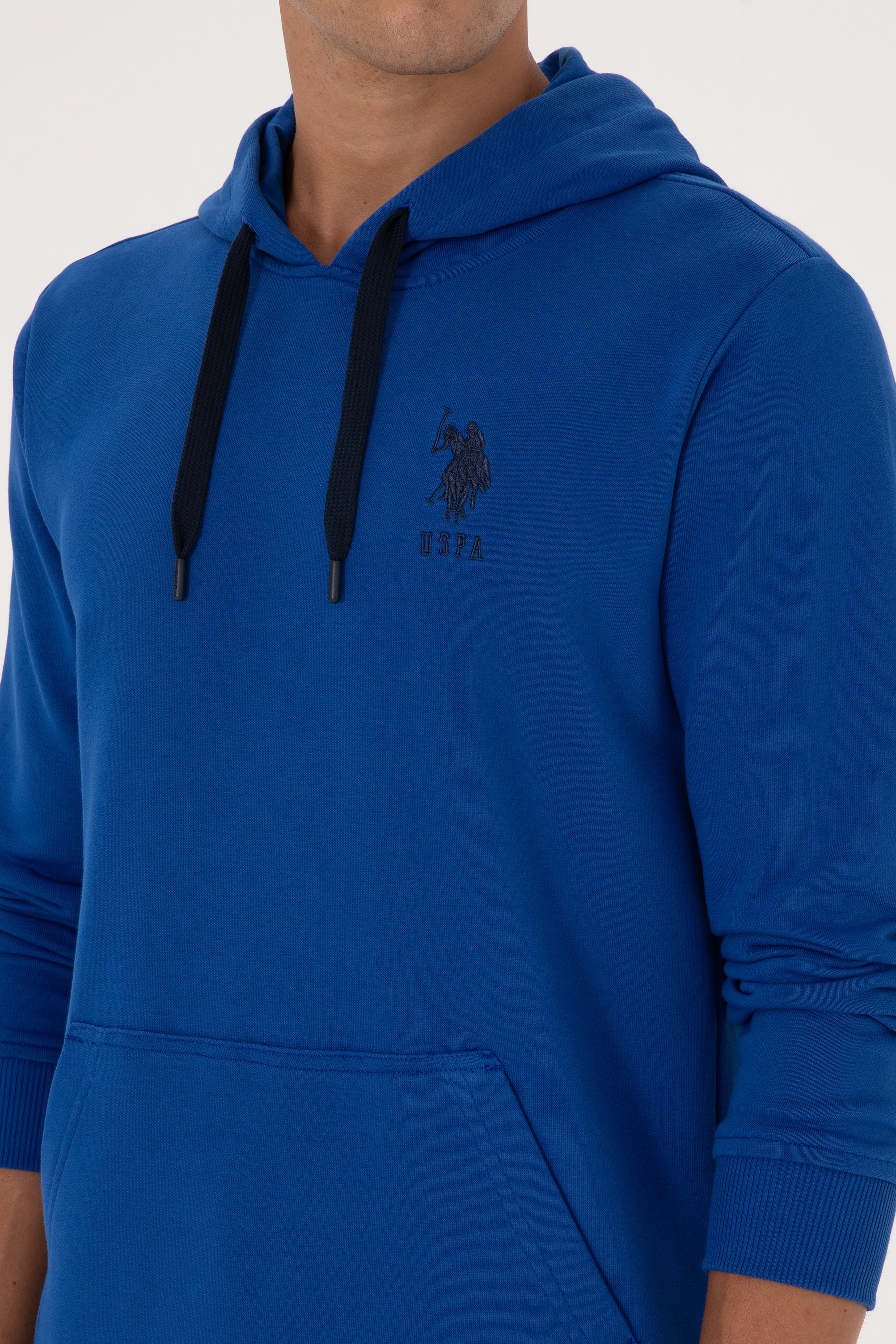 Erkek Regular Fit Kapüşonlu Mavi Basic Sweatshirt