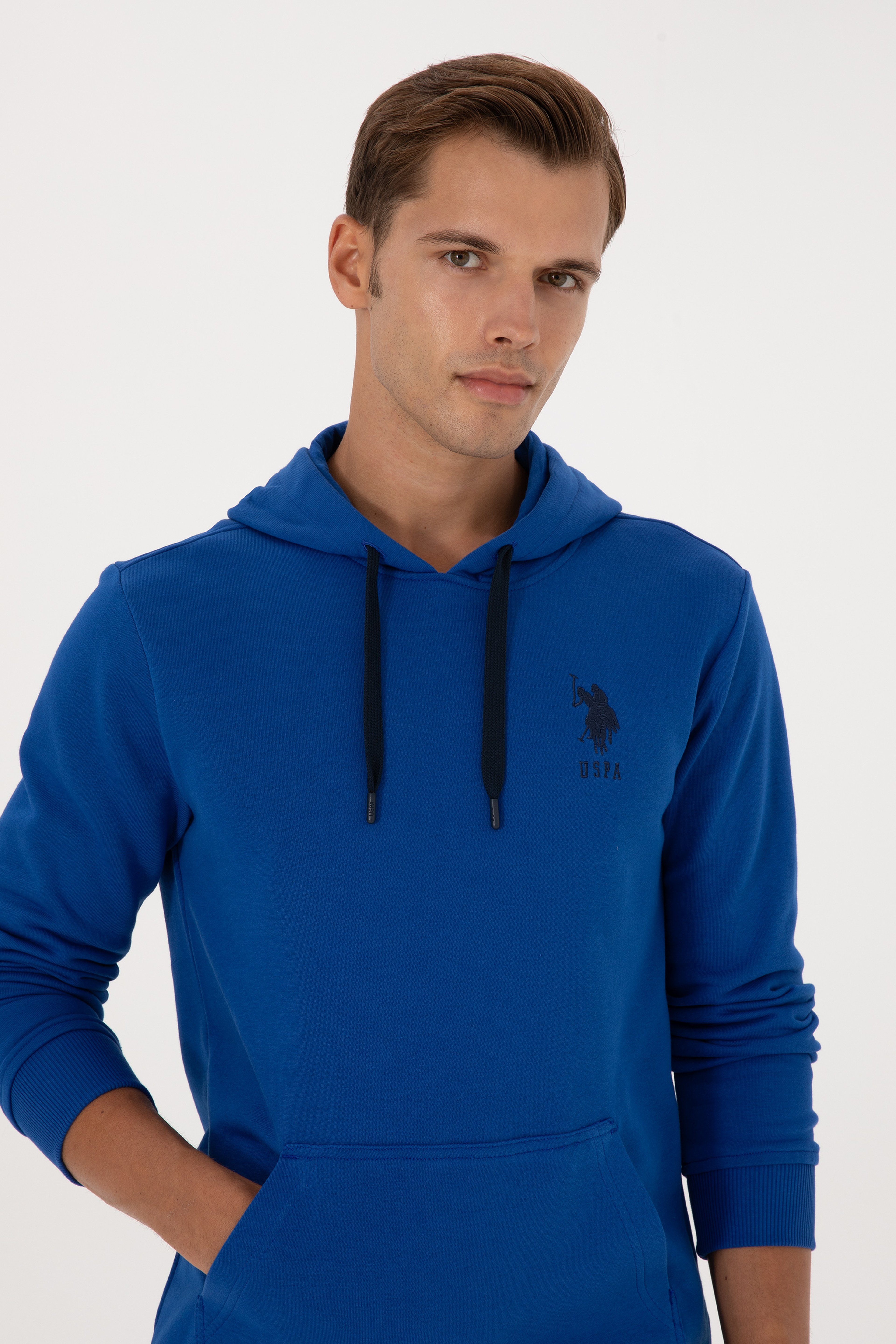 Erkek Regular Fit Kapüşonlu Mavi Basic Sweatshirt - Image 2