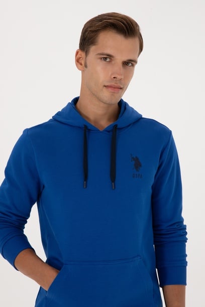 Erkek Regular Fit Kapüşonlu Mavi Basic Sweatshirt