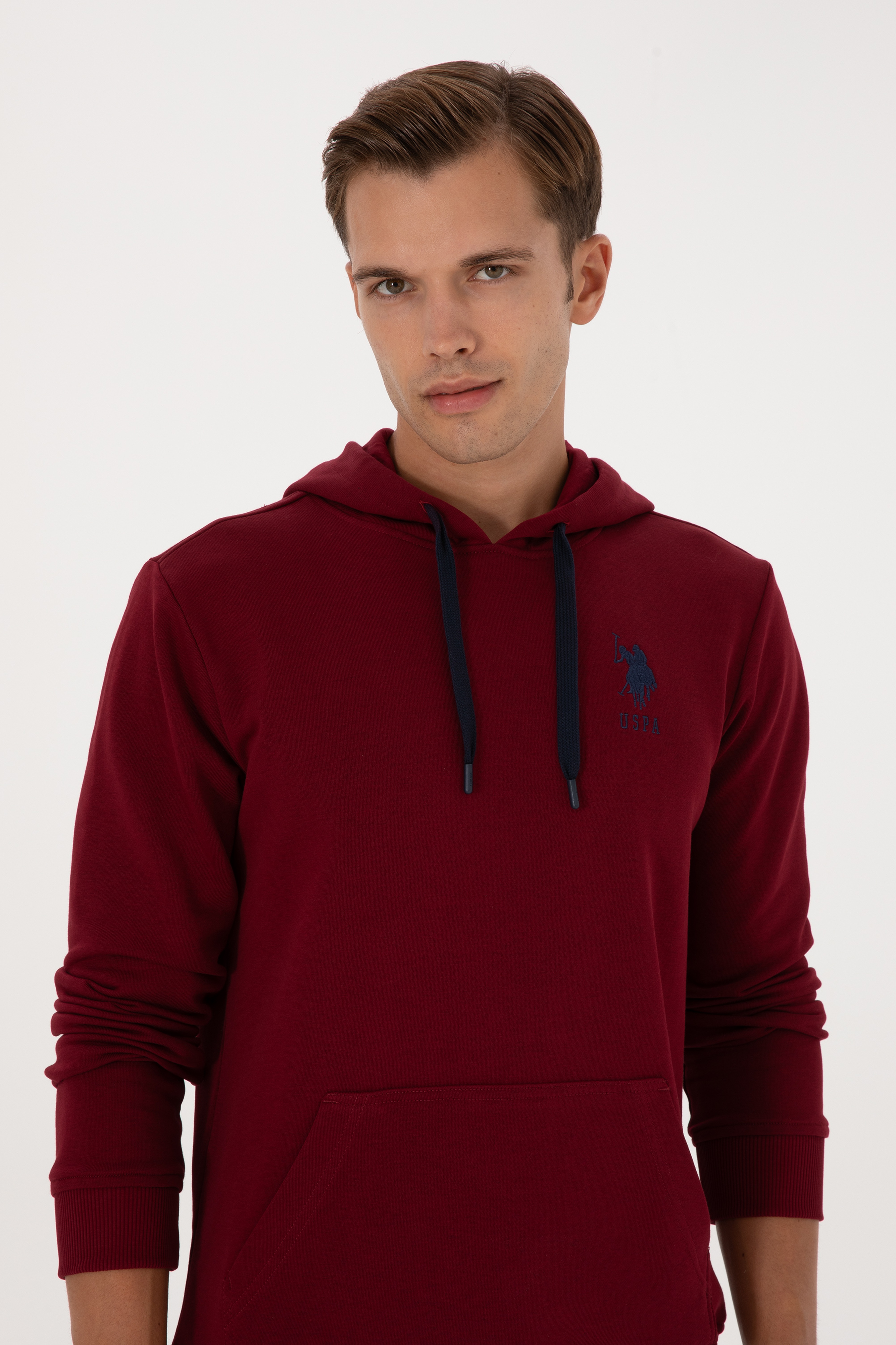 Erkek Regular Fit Kapüşonlu Bordo Basic Sweatshirt