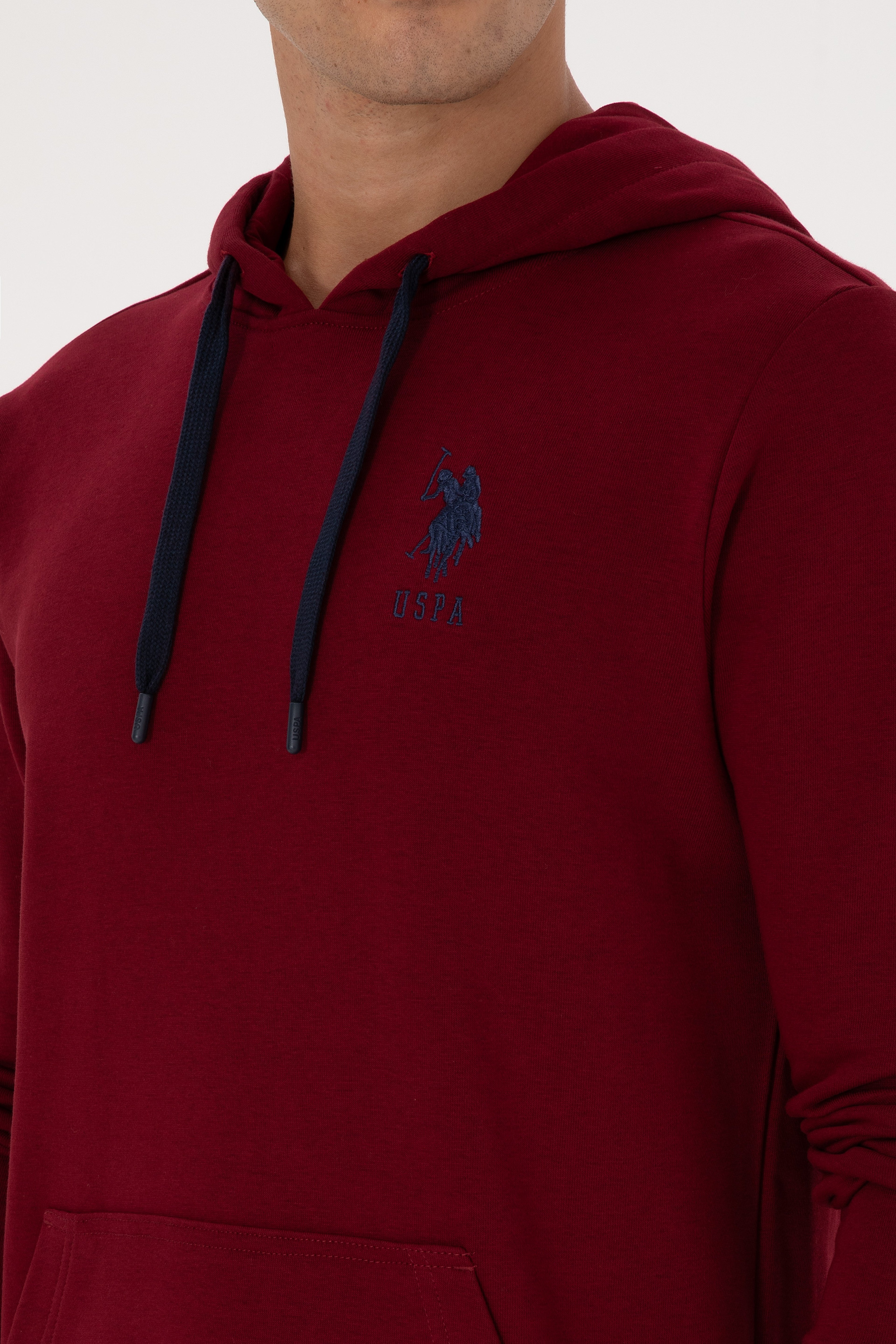 Erkek Regular Fit Kapüşonlu Bordo Basic Sweatshirt