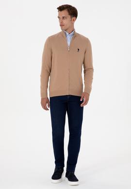 Erkek Camel Melanj Basic Triko Hırka - 50307740019