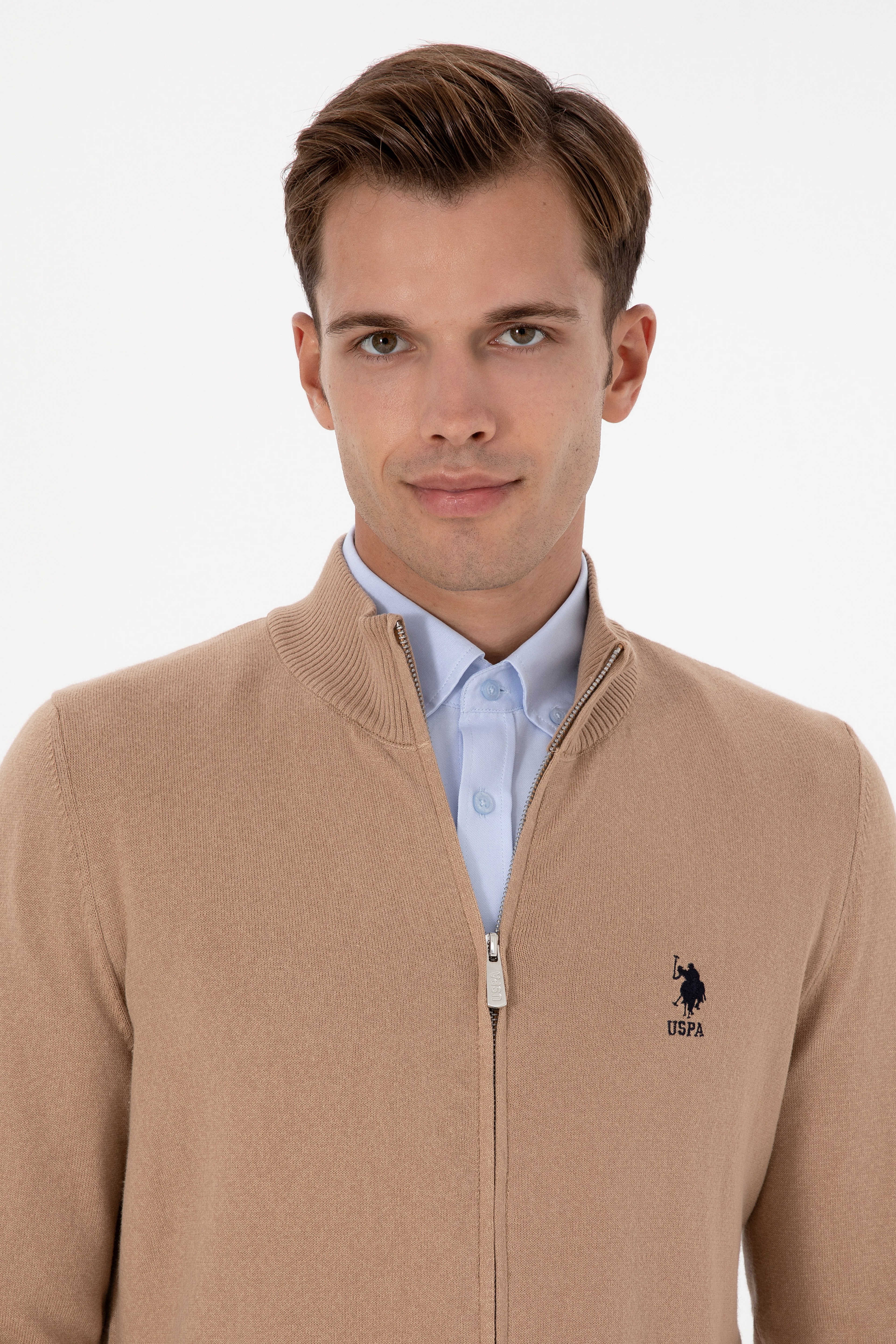 Erkek Camel Melanj Basic Triko Hırka - Image 2