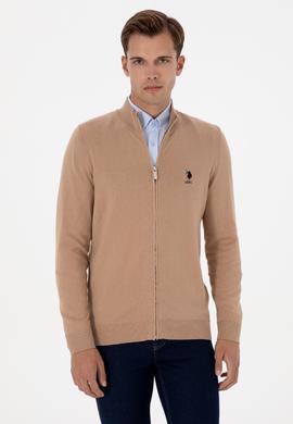 Erkek Camel Melanj Basic Triko Hırka - 50307740019