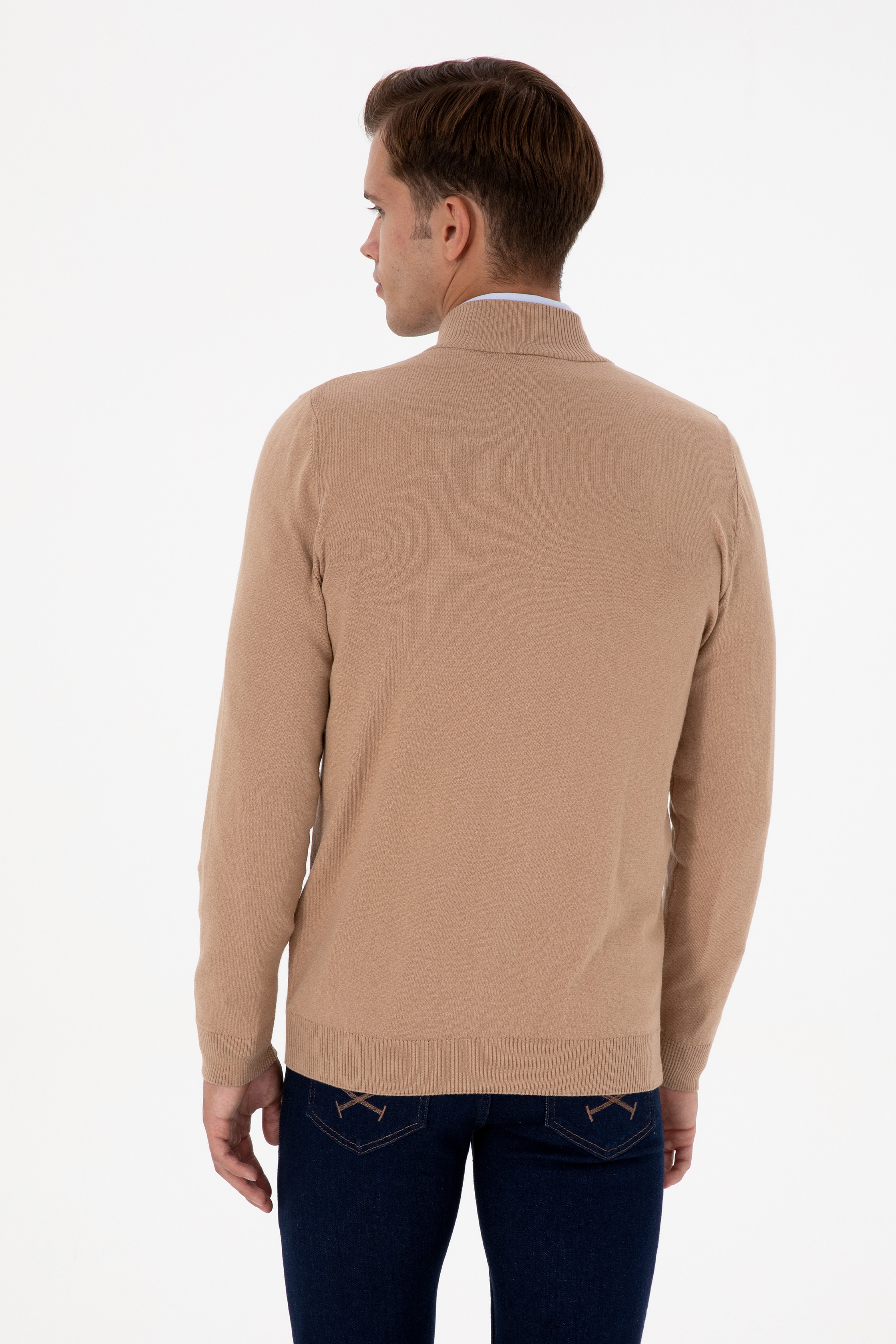 Erkek Camel Melanj Basic Triko Hırka - Image 5