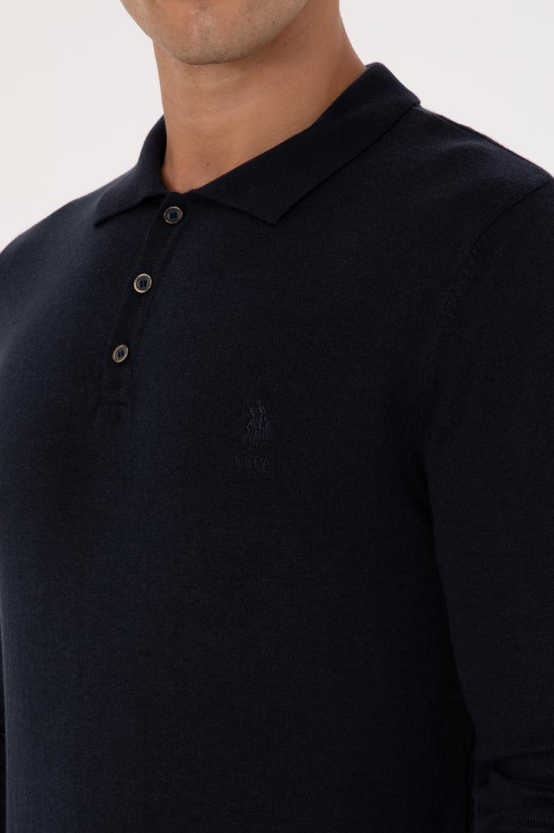 Erkek Slim Fit Polo Yaka Lacivert Basic Kazak