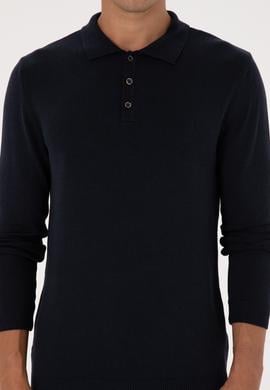Erkek Slim Fit Polo Yaka Lacivert Basic Kazak - 50307799014