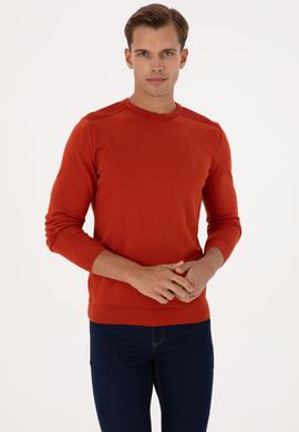 Erkek Slim Fit Bisiklet Yaka Kiremit Basic Kazak - 50307779127