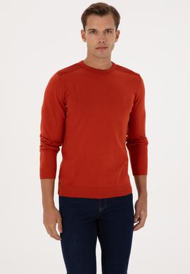 Erkek Slim Fit Bisiklet Yaka Kiremit Basic Kazak - 50307779127