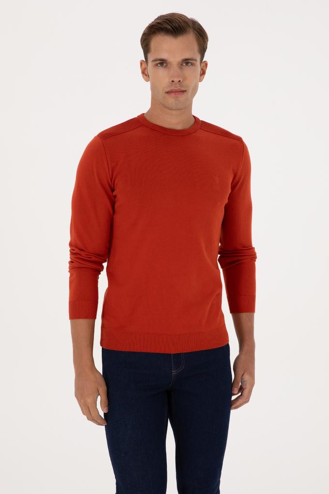 Erkek Slim Fit Bisiklet Yaka Kiremit Basic Kazak