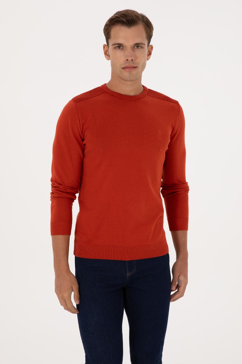 Erkek Slim Fit Bisiklet Yaka Kiremit Basic Kazak