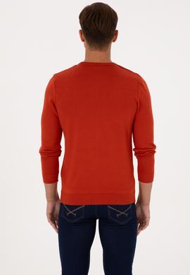 Erkek Slim Fit Bisiklet Yaka Kiremit Basic Kazak - 50307779127