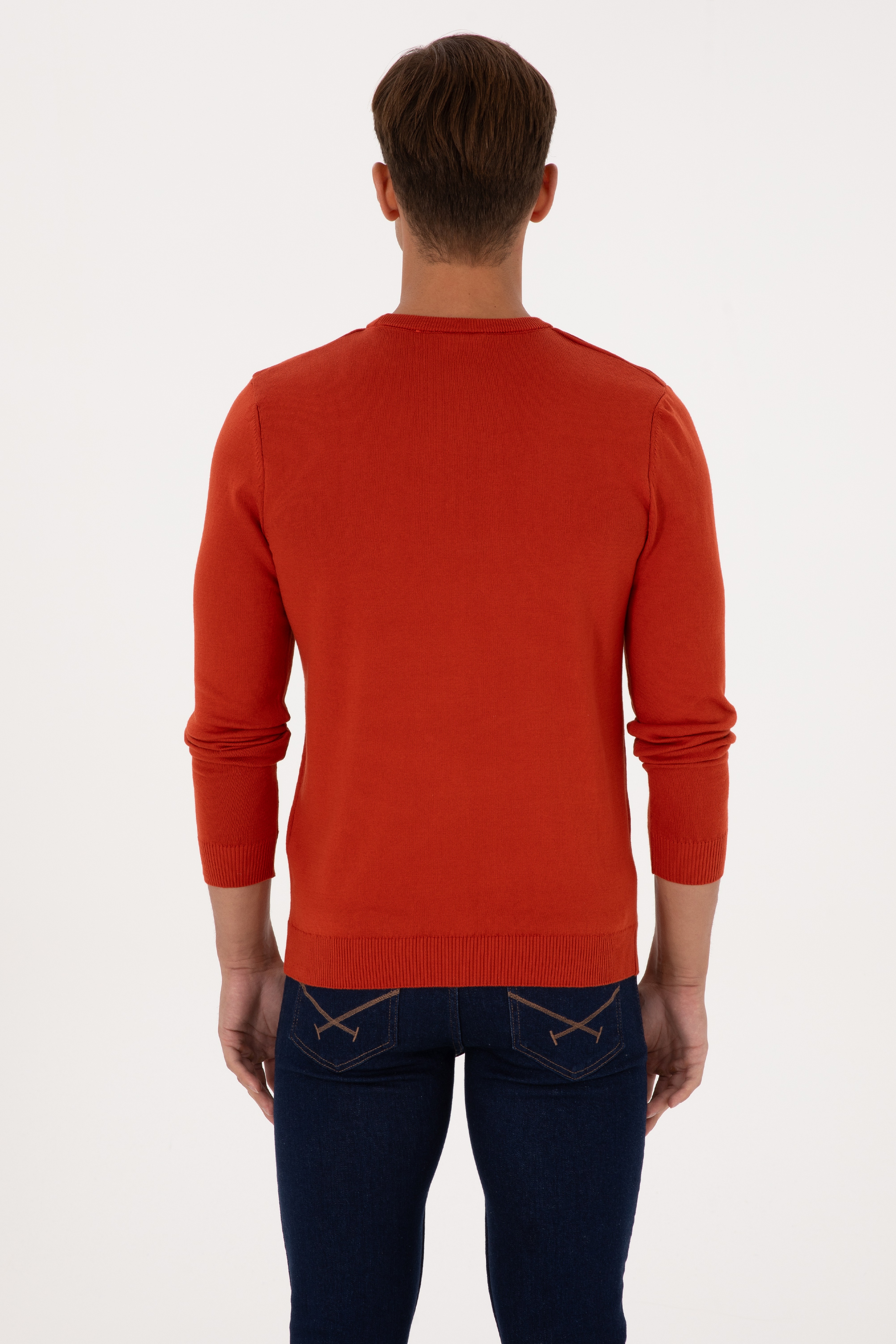 Erkek Slim Fit Bisiklet Yaka Kiremit Basic Kazak