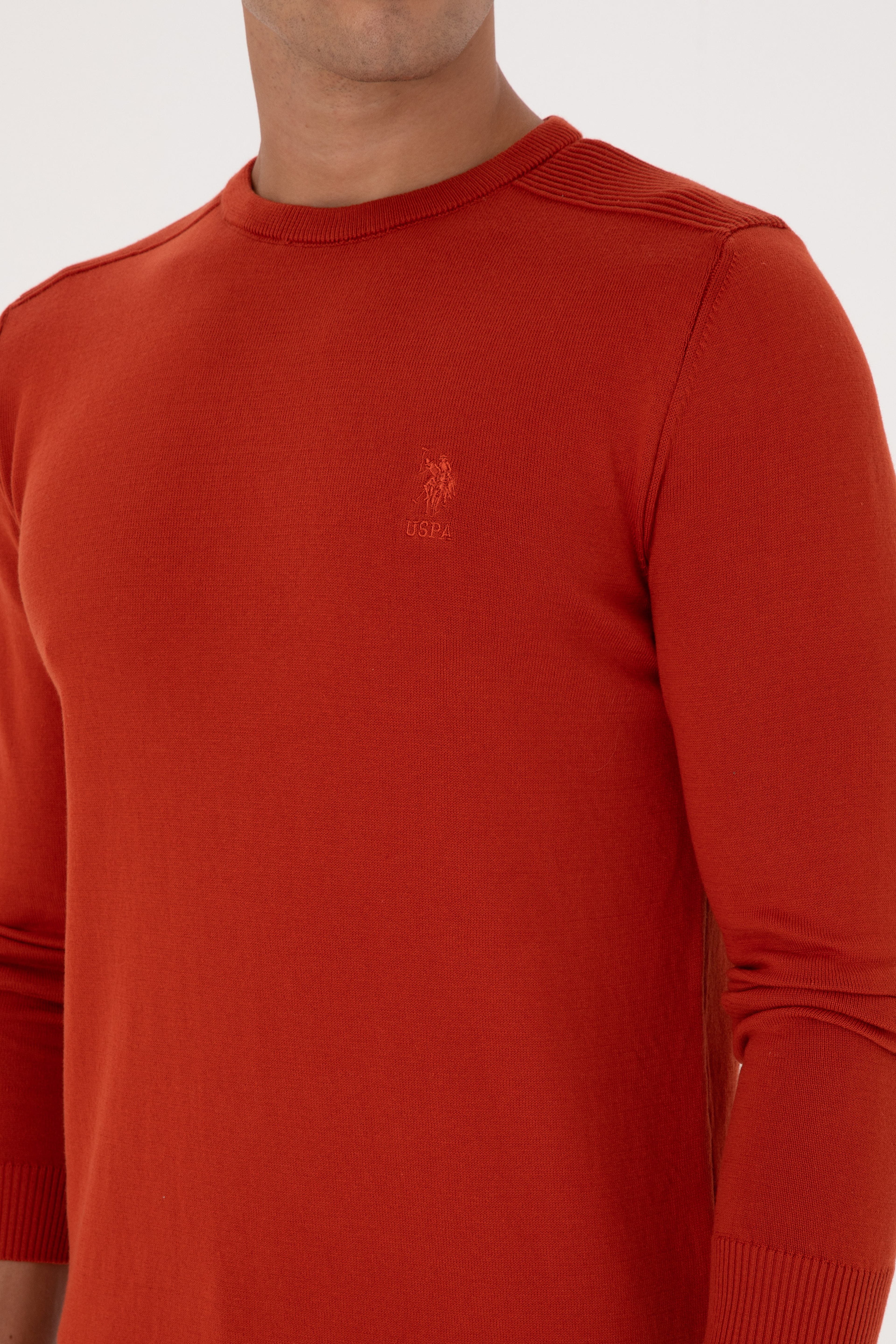 Erkek Slim Fit Bisiklet Yaka Kiremit Basic Kazak - Image 7