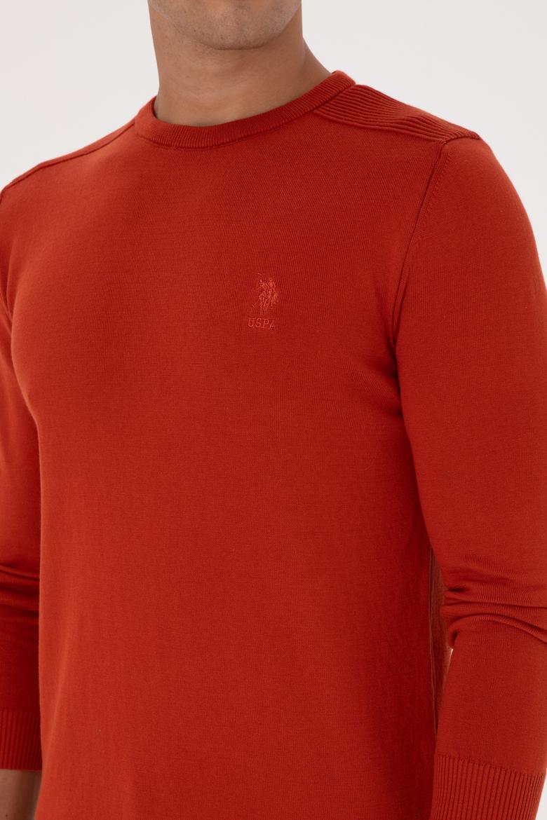 Erkek Slim Fit Bisiklet Yaka Kiremit Basic Kazak - 50307779127