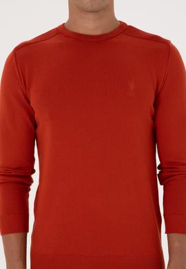 Erkek Slim Fit Bisiklet Yaka Kiremit Basic Kazak - 50307779127