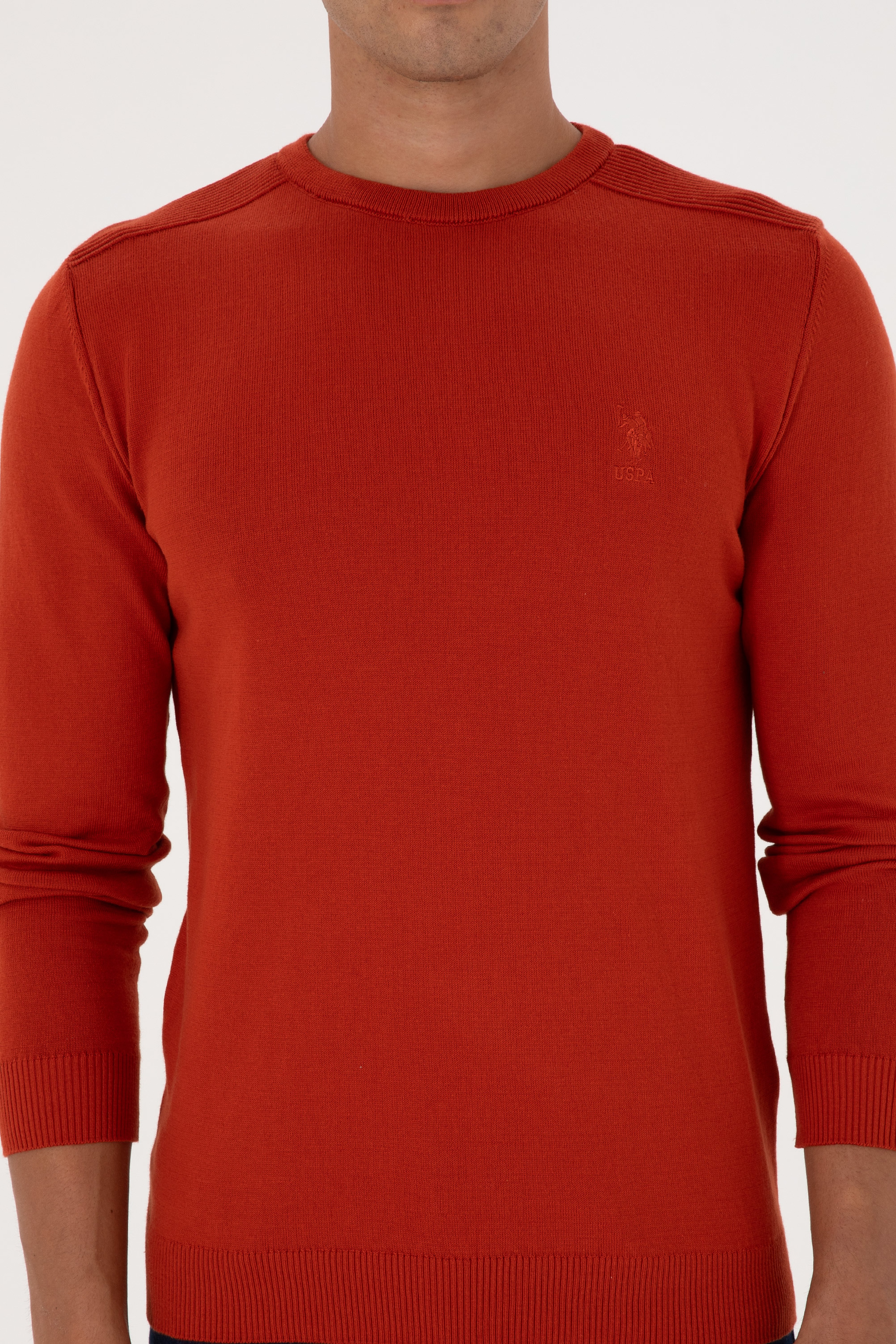 Erkek Slim Fit Bisiklet Yaka Kiremit Basic Kazak - Image 6