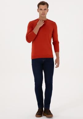 Erkek Slim Fit Bisiklet Yaka Kiremit Basic Kazak - 50307779127