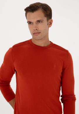 Erkek Slim Fit Bisiklet Yaka Kiremit Basic Kazak - 50307779127