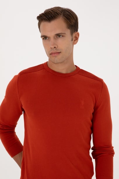 Erkek Slim Fit Bisiklet Yaka Kiremit Basic Kazak