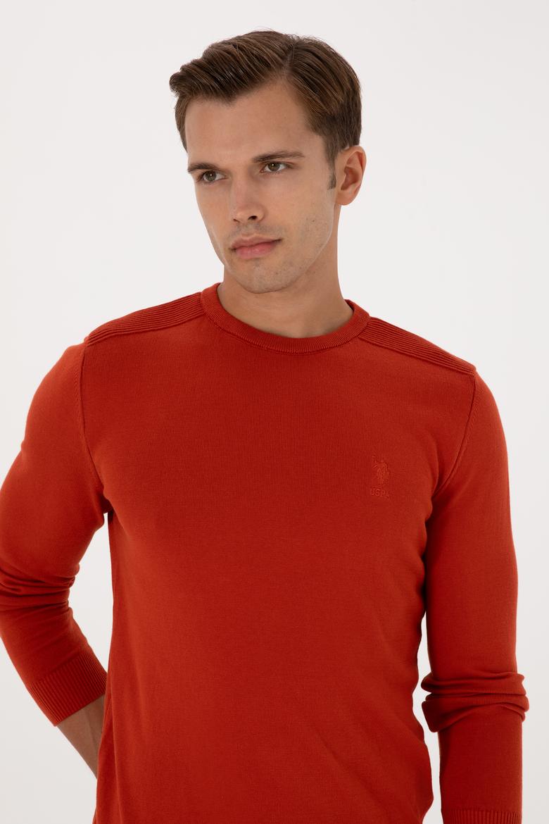 Erkek Slim Fit Bisiklet Yaka Kiremit Basic Kazak - 50307779127