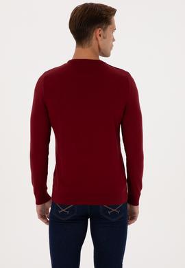 Erkek Slim Fit Bisiklet Yaka Bordo Basic Kazak - 50307779060
