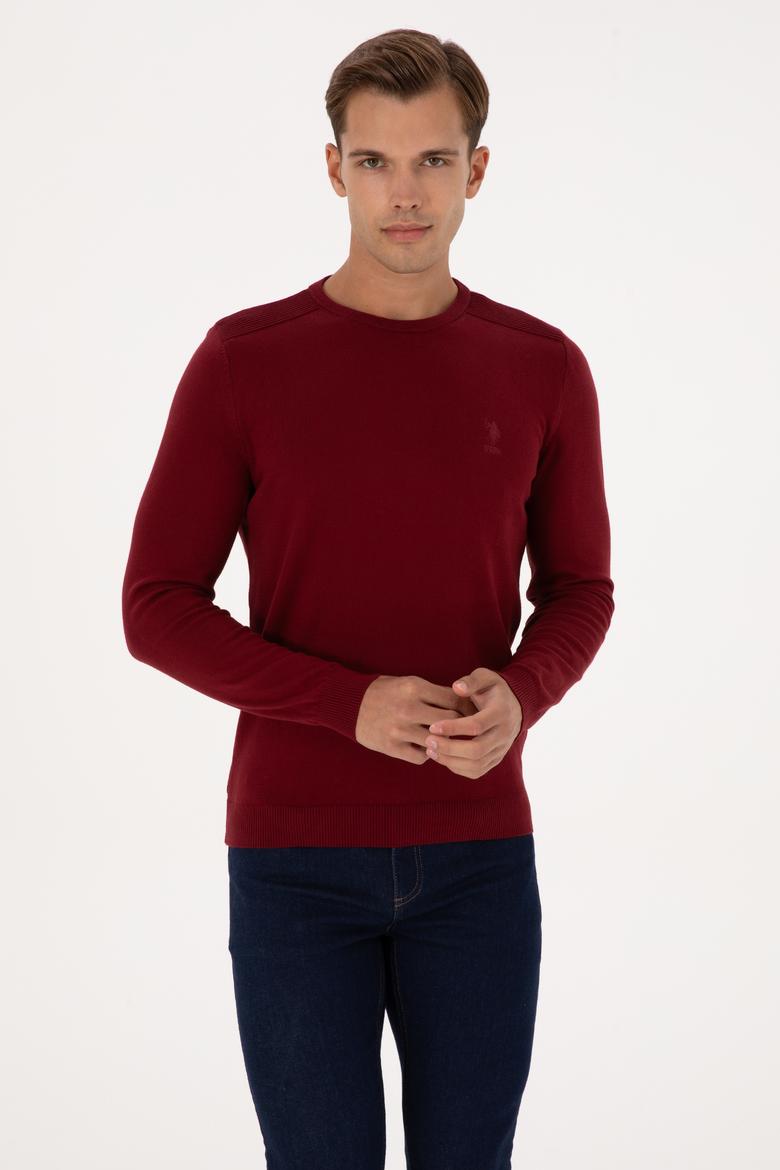 Erkek Slim Fit Bisiklet Yaka Bordo Basic Kazak