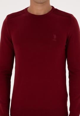 Erkek Slim Fit Bisiklet Yaka Bordo Basic Kazak - 50307779060