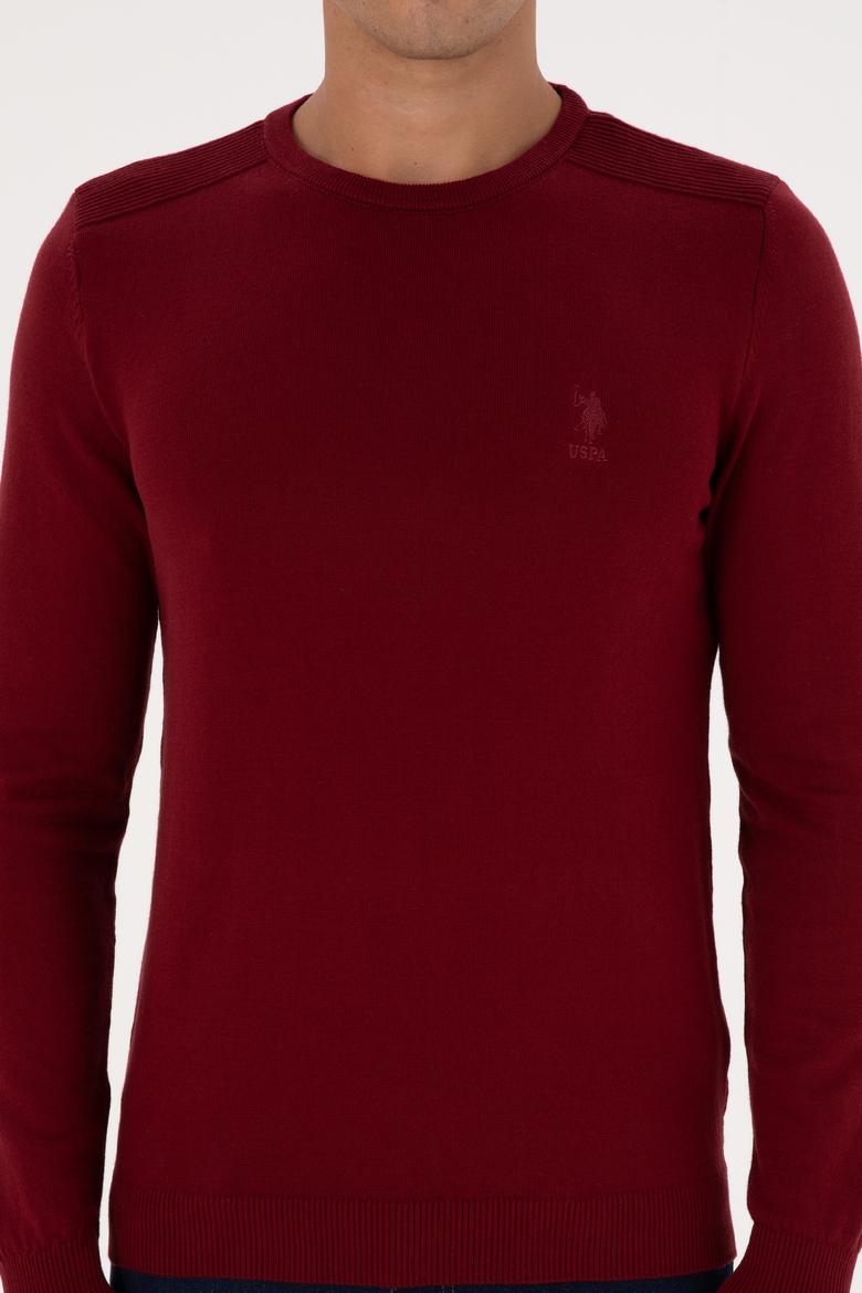 Erkek Slim Fit Bisiklet Yaka Bordo Basic Kazak - 50307779060