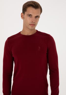 Erkek Slim Fit Bisiklet Yaka Bordo Basic Kazak - 50307779060