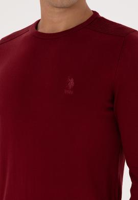 Erkek Slim Fit Bisiklet Yaka Bordo Basic Kazak - 50307779060