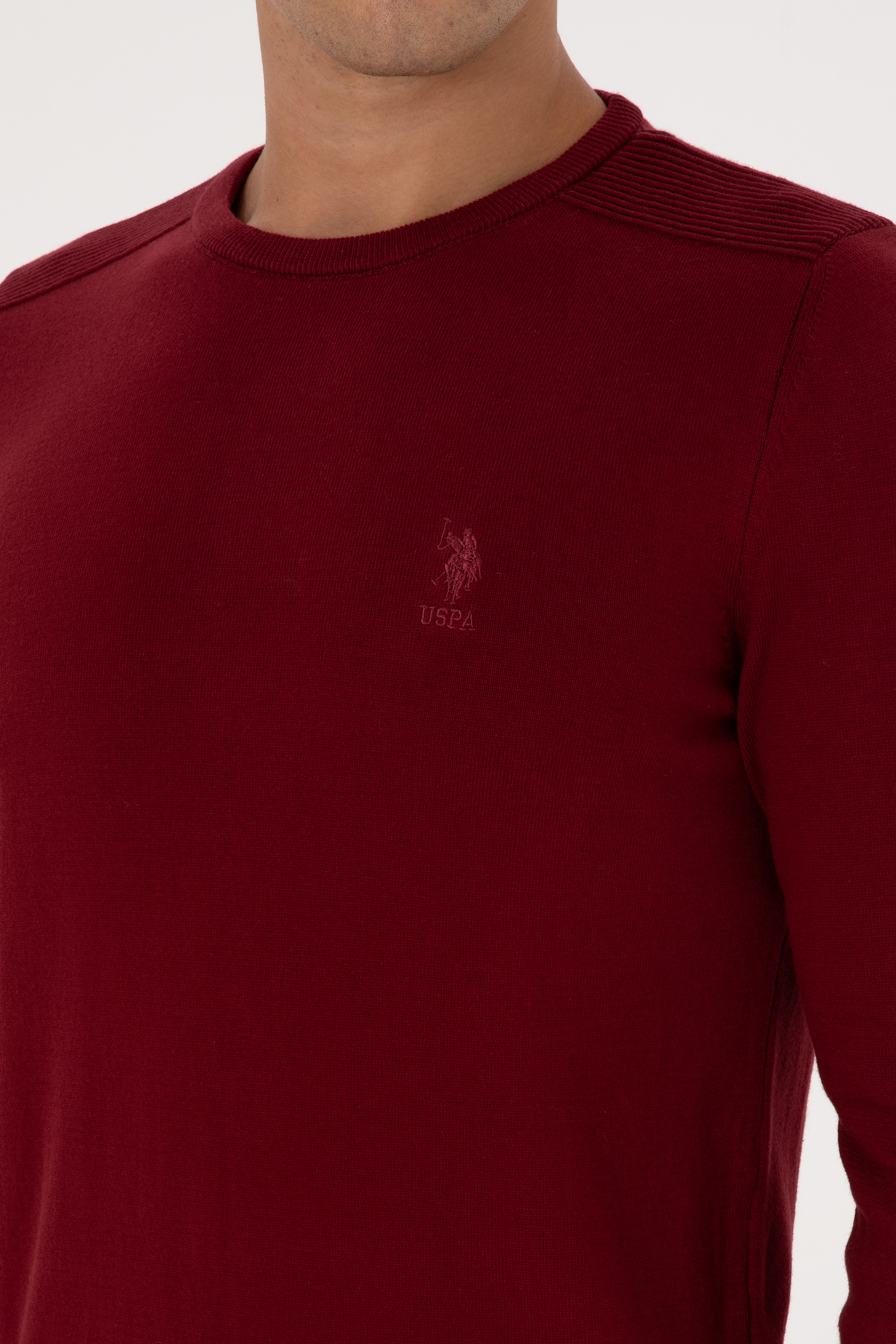 Erkek Slim Fit Bisiklet Yaka Bordo Basic Kazak