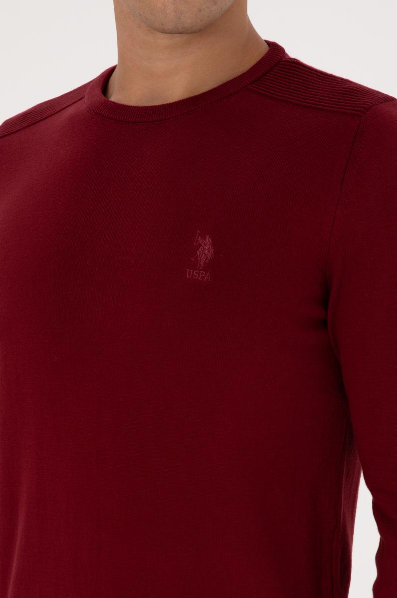 Erkek Slim Fit Bisiklet Yaka Bordo Basic Kazak