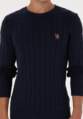 Erkek Slim Fit Bisiklet Yaka Desenli Lacivert Kazak - 50307836023