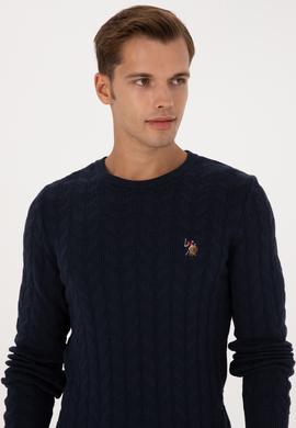 Erkek Slim Fit Bisiklet Yaka Desenli Lacivert Kazak - 50307836023