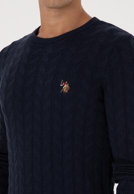 Erkek Slim Fit Bisiklet Yaka Desenli Lacivert Kazak - 50307836023