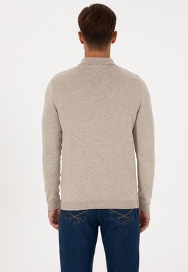 Erkek Slim Fit Polo Yaka Taş Melanj Basic Kazak - 50307799023