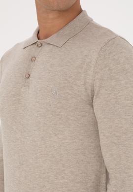 Erkek Slim Fit Polo Yaka Taş Melanj Basic Kazak - 50307799023