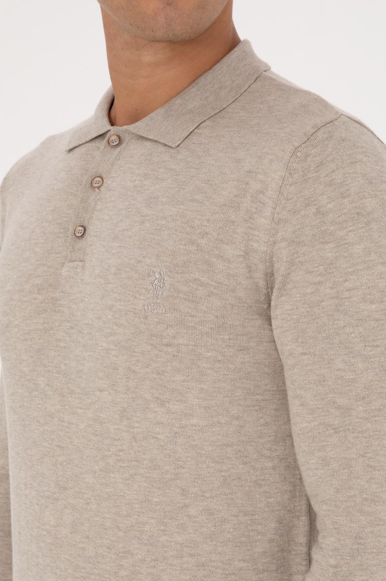 Erkek Slim Fit Polo Yaka Taş Melanj Basic Kazak