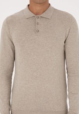 Erkek Slim Fit Polo Yaka Taş Melanj Basic Kazak - 50307799023