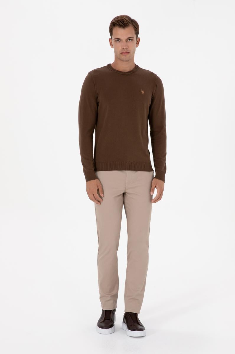 Erkek Koyu Bej Slim Fit Kanvas / Chino Pantolon