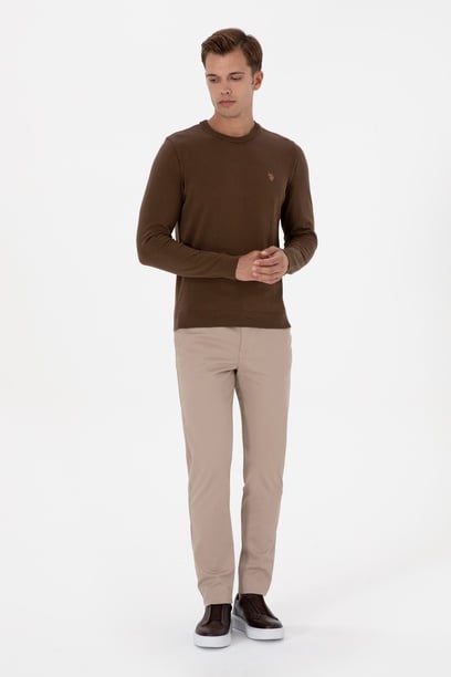 Erkek Koyu Bej Slim Fit Kanvas / Chino Pantolon